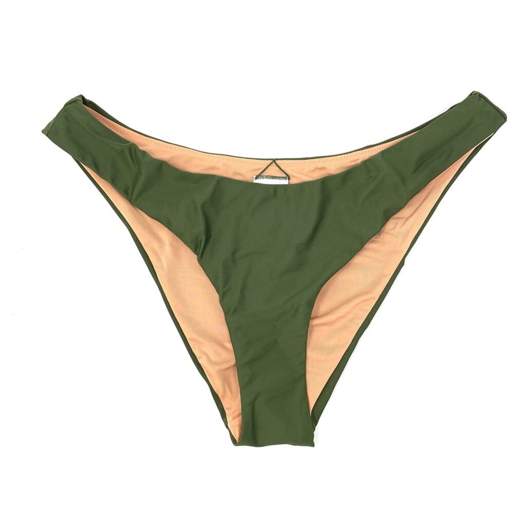 J. Crew Curved-waist Cheeky Bikini Bottom Olive Green Women's Medium BC125 $59